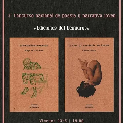 Flyer de Ceremonia de premiación  «Ediciones del Demiurgo»